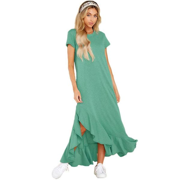 

knitted dress women 2021 summer slim plus size loose short sleeves ruffled slit irregular long dresses female jd1283 party, White;black