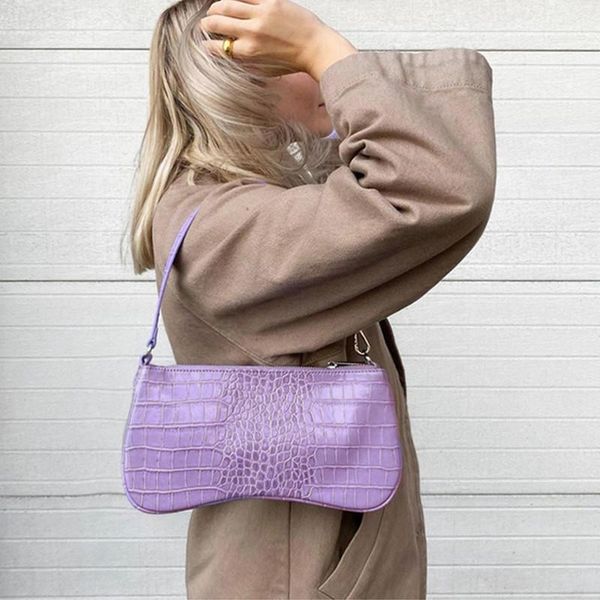 

evening bags solid color crocodile pattern baguette bag fashion women shoulder and purses pu leather handbags