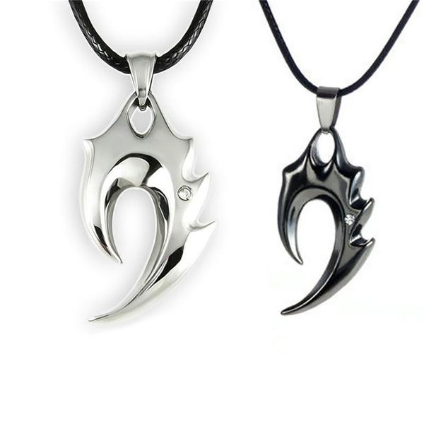 

unique men's wax cord alloy rhinestone tribal flame pendant necklaces with lobster claw clasps and chains, Silver