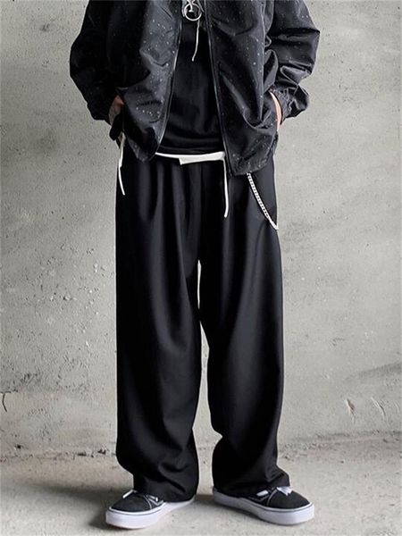 

men's pants straight trousers spring and autumn classic simple dark pendant casual loose large size, Black