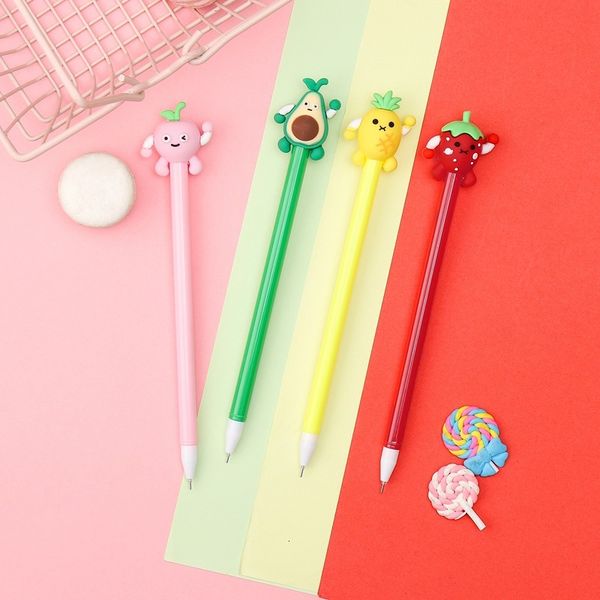 

painting pens cartoon fruit jun color neutral lovely character pull out type examination signature pen, Black;red