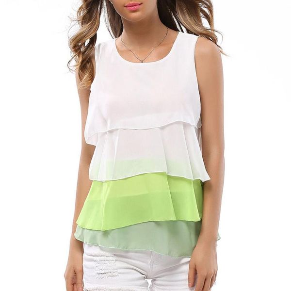 

women's tanks & camis fashion women summer camisole sleeveless vest plus size s-xxl loose irregular gradient bottoming ladies chiffon, White