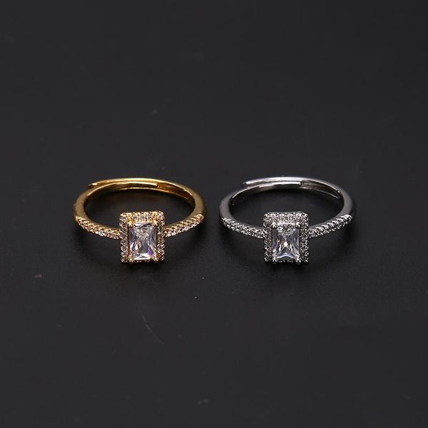 

wedding rings 1pc korean delicate square cubic zircon for women girls micro paved open adjustable ring fashion jewelry gifts, Slivery;golden