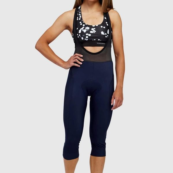 

racing sets women solid color 3/4 bibs shorts knees warm in cooler with high density pad triathlon licra fabric cycling race bib pants, Black;blue