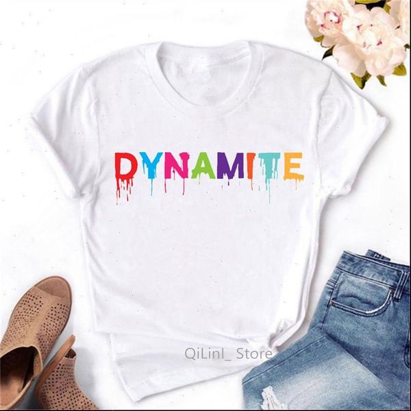

women t shirts sale album dynamite letter print shirt kpop korean style femme cute casual hip hop tshirt, White