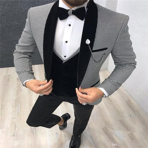 Итальянский Дизайн 3 Шт Формальный Мужской Костюм Slim Fit Партии Пром Хаундстут Жених Свадебный Блейзер Смокинг