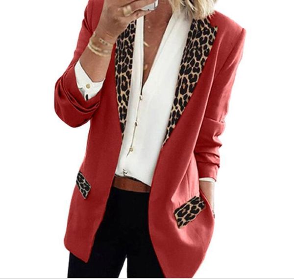 

women's suits & blazers autumn and winter fashion small suit color matching no button blazer lapel leopard print long-sleeved cardigan, White;black