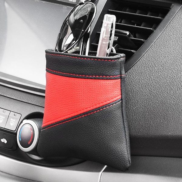 

car organizer auto vent outlet trash box pu leather mobile phone holder storage bag automobile hanging styling