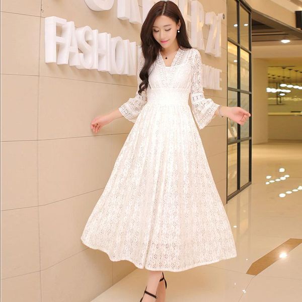 

sweet lace women long dresses summer v-neck beach fashion female flare sleeve slim ad2005 casual, Black;gray