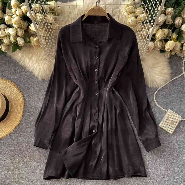 

women's small dress autumn with belt waist and thin temperament shirt skirt uk148 210507, Black;gray