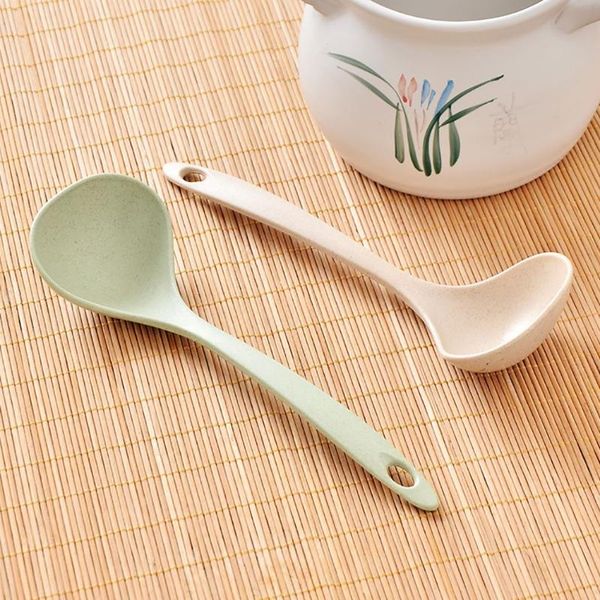 

1pc kitchen spoon creative wheat straw long handle cooking ladle for soup porridge accessories supplies spoons