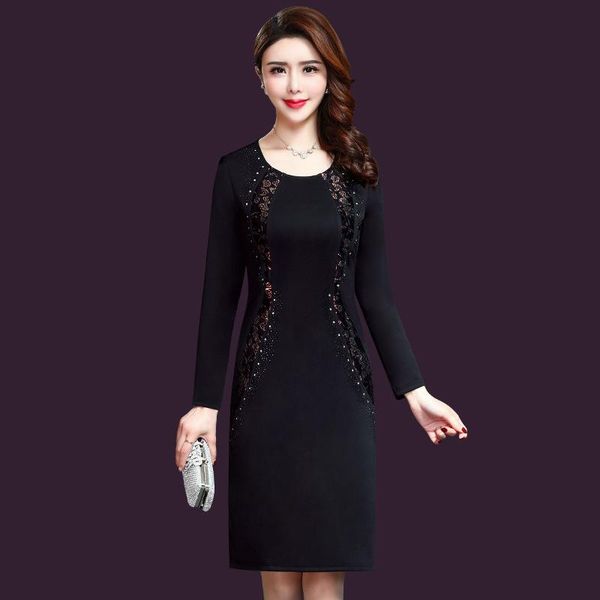 

autumn super large size printed middle aged old mothers wearing wedding banquet comfortable female dress rh388 casual dresses, Black;gray