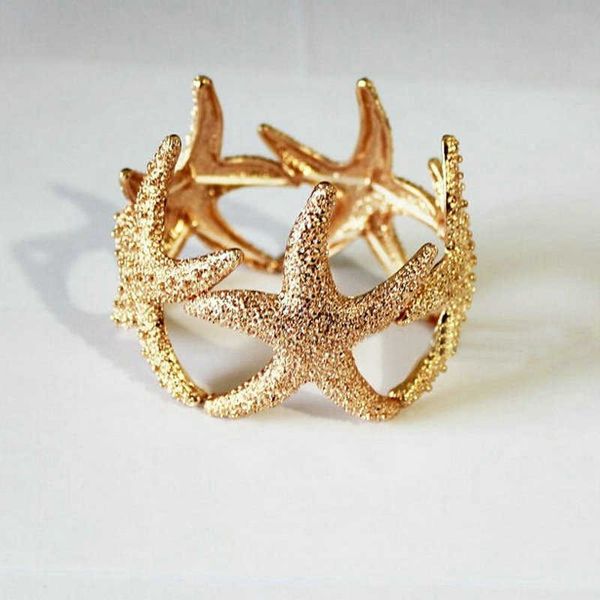 Морская звезда браслет браслет мода великолепный золотой пляж регулируемый эластичный браслет украшения для женщин Q0719