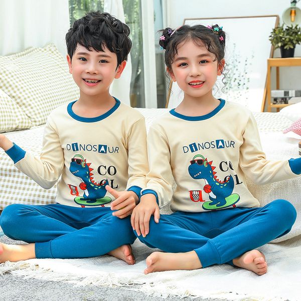 

autumn childrens pajamas new girls boys sleepwear nightwear baby infant clothes animal cartoon pajama sets cotton kids pyjamas, White