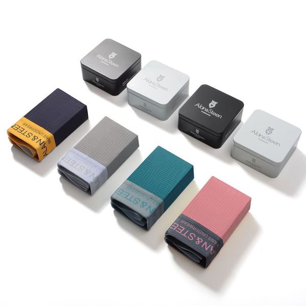 

boxed traceless ice silk underwear middle waist mesh breathable men's solid boxer, Black;white