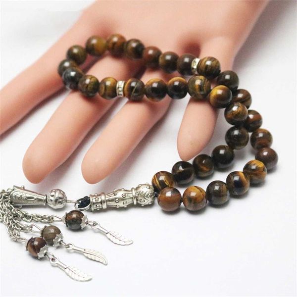 

beaded, strands tiger eye stone tassel pendant 33 prayer beads islamic muslim tasbih rosary, Black