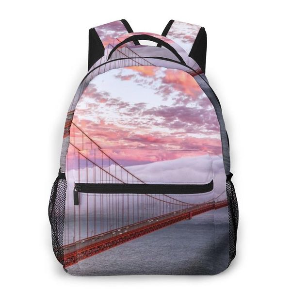 

backpack casual travel bag golden gate san francisco bridge sunset cloud school fashion shoulder for teenage girl bagpack