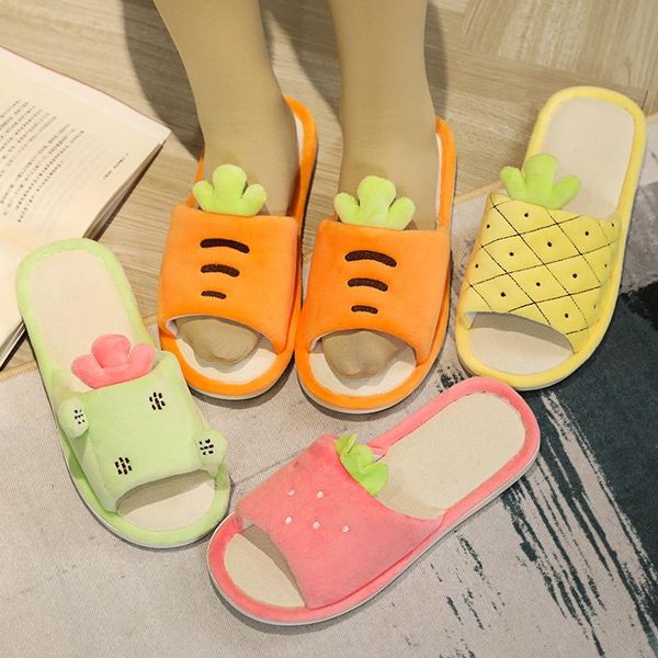 

indoor soft breathable warm fruit plants shapes cartoon bedroom mute office slippers cute winter autumn, Black