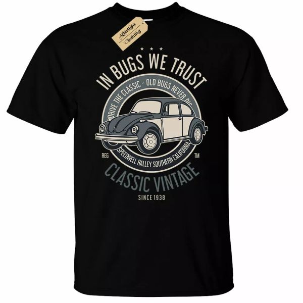 

Creatures we trust t shirt mens retro vintage snake classic car, White;black