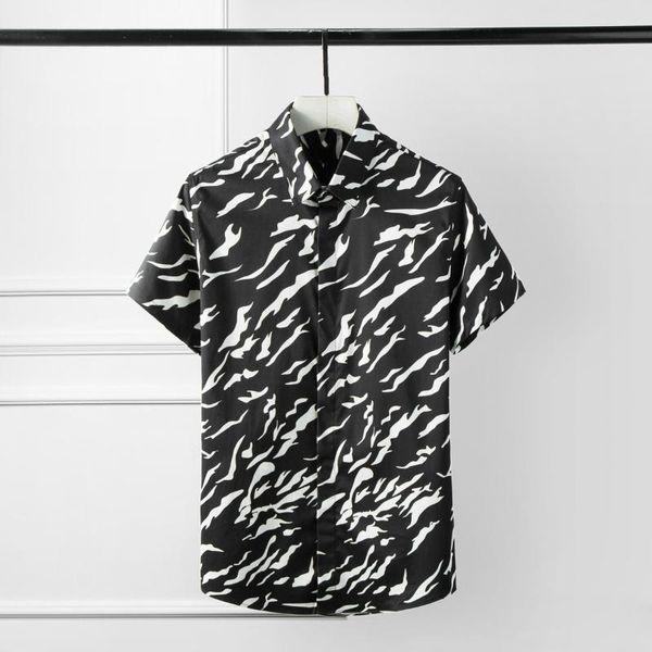 

digital printing mens shirts summer allover printed short sleeve men shirt camisa masculina wave pattern slim fit man men's casual, White;black
