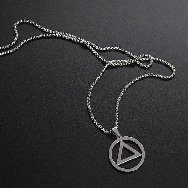 

Necklace Men's Circle Triangle Pendant Stainless Steel Hip Hop Choker Chain Necklaces Men Fashion Gold Jewelry, Silver