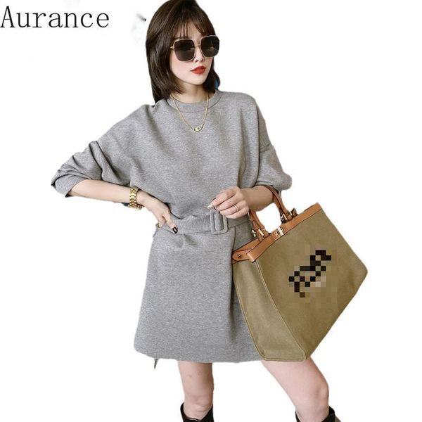 

casual dresses [aurance]women long sleeve chic puff bandage black gray sweater dress soild vintage spring korean 2021