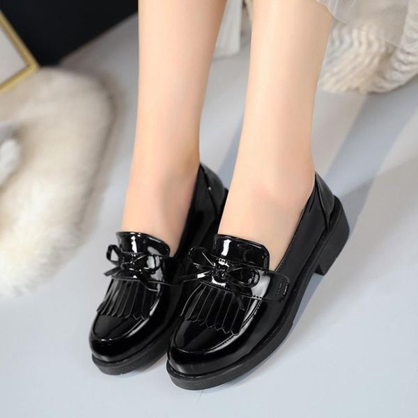 

dress shoes blxqpyt spring autumn mid heel casual round toe leather female british style thick bottom plus size women 47 48 k12, Black