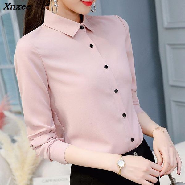 

women's blouses & shirts spring summer women long sleeve casual chiffon blouse female v-neck work wear solid color white office for