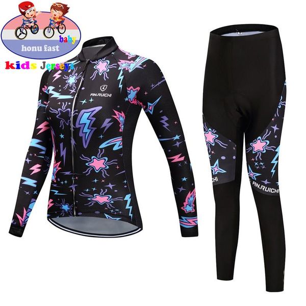 

racing sets outdoor riding bike mtb clothing cycling jersey kids girls long sleeve suit breathable road team, Black;blue