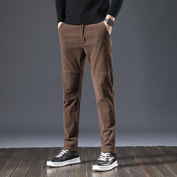 

4 color thick corduroy casual women pants winter style business fashion stretch regular fit male brand clothes, Black
