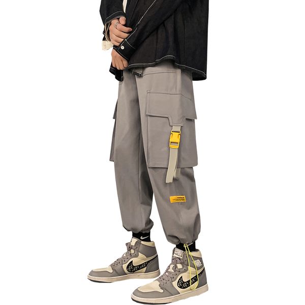 

2021 hip hop men pants multi-pocket streetwear ribbons harem pant street punk hip hop casual trousers joggers male cargo pants, Black