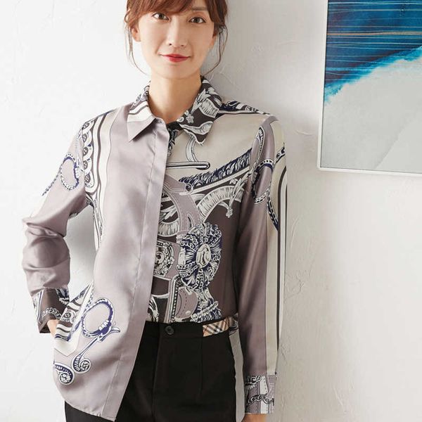 

women's blouses & shirts silk cut decorative vintage shirt printed k7kv, White