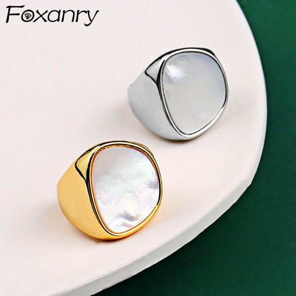 

cluster rings foxanry 925 sterling silver for women trend elegant creative vintage geometric white shell party jewelry birthday gifts, Golden;silver