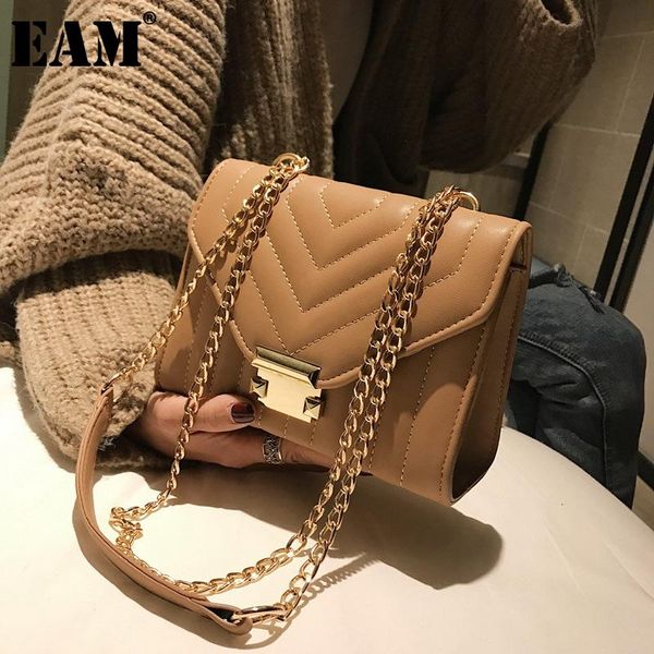 

evening bags [eam] women elegant retro chains pu leather flap personality all-match crossbody shoulder bag fashion tide 2021 18a3185