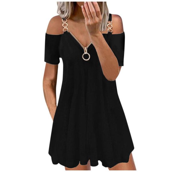 

casual dresses women hollow out zipper floral print short sleeve dress v neck vintage elegant summer streewear plus size #j, Black;gray