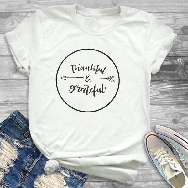 

women's t-shirt womens female graphic t shirt tee tees t-shirts women be thankful grateful arrow fashion clothing thanksgiving, White