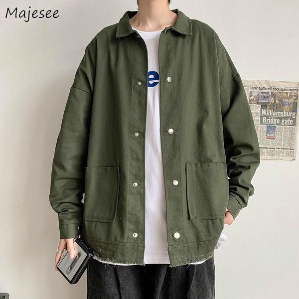 

men's jackets men cotton chic ins solid harajuku loose clothes male all-match teens pocket fur-lined vintage handsome outwear, Black;brown