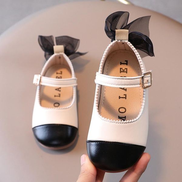 

flat shoes baby girls leather princess fashion children sneakers kids party bow-knot sweet toddler 21-30 soft spring autumn, Black;grey
