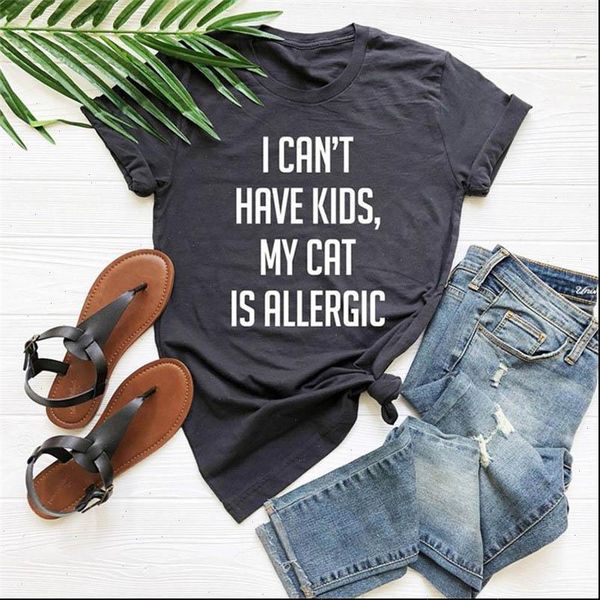 

i cant women t shirts have kids my cat is allergic print shirt cute graphic tees o neck short sleeve, White