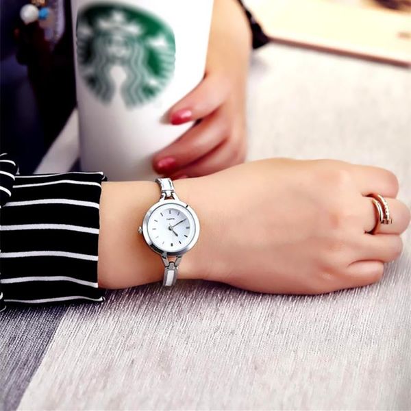 

quartz watches for women fashion elegant luxury silver/gold watch lady graceful bangle trendy super slim wristwatch wristwatches, Slivery;brown