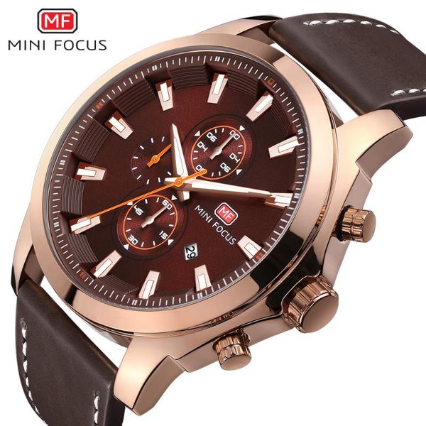 

wristwatches mini focus men wristwatch fashion luxury genuine leather band quartz satch business clock waterproof, Slivery;brown
