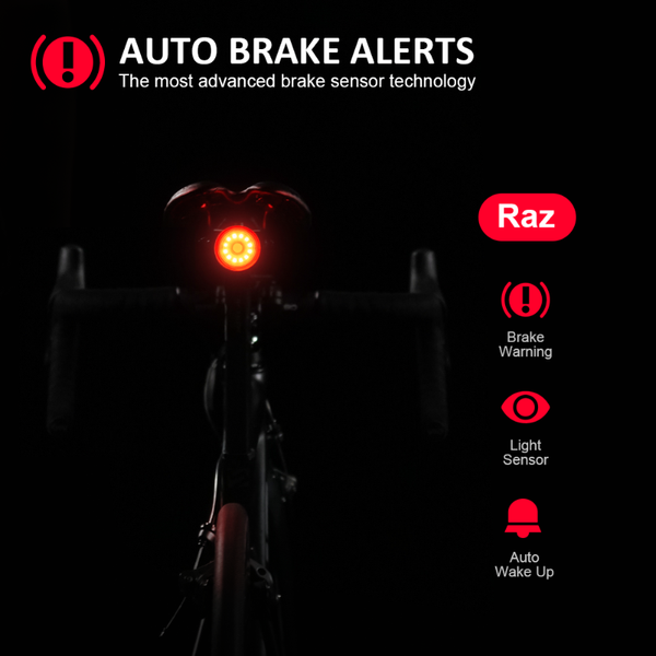 

raz smart bike tail light brake warning auto alerts bicyle rear for seatpost/helmet lights