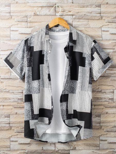 

men random patchwork print shirt without tee 67hw#, White;black