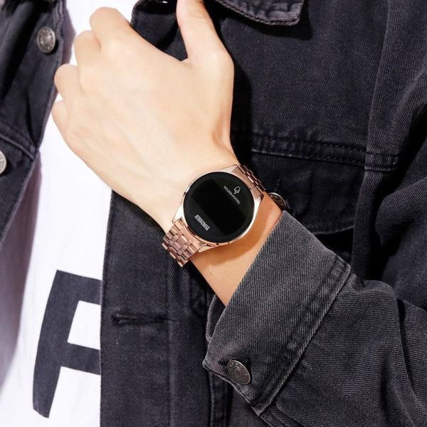 

wristwatches 2021 men watch fashion geometric round stainless steel men's quartz gift sport wristwatch, Slivery;brown