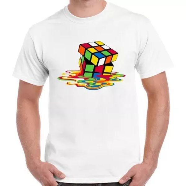 

melting rubik`s cube game fun cool men women retro gift t shirt 2560, White;black