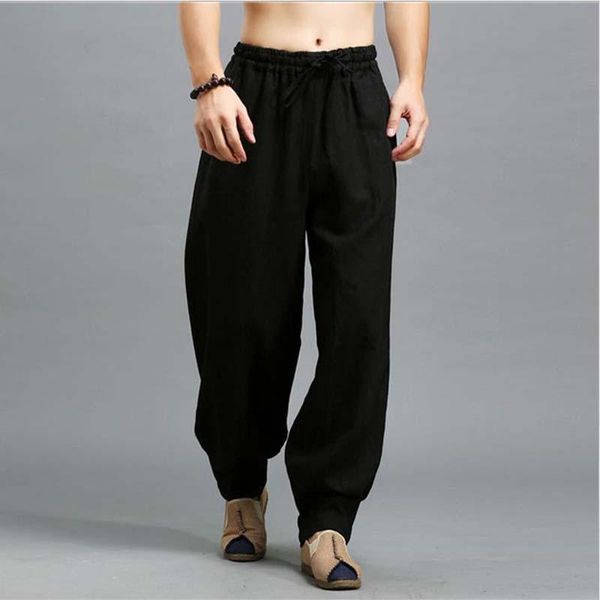 

men's pants spring autumn fashion linen for men casual hip hop harem comfort long trousers mens joggers, Black