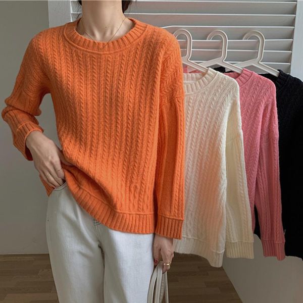 

women's sweaters women autumn winter korean knitted sweater ladies casual long sleeves o-neck solid sueter female loose slim streetwea, White;black