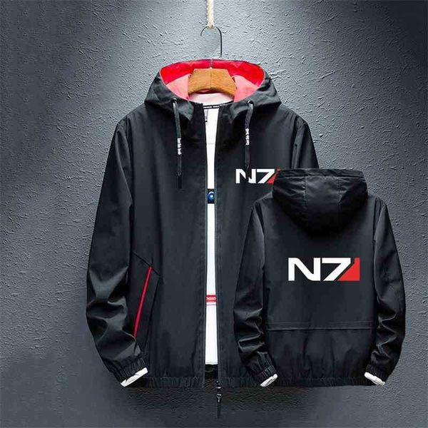 

2021 spring autumn mass effect n7 print the new bomber jacket men's zipper casual windbreaker sports male outdoor clothing top, Black