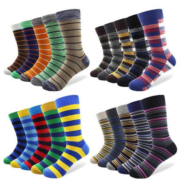 

men's socks 5 pairs/lot cycling plus size combed cotton happy funny long colorful casual wedding stripe wholesale, Black