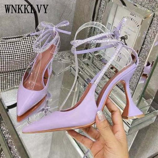 

pointed toe summer shoes real leather cup high heel pumps women crystal ankle cross strappy sandals stilettos, Black